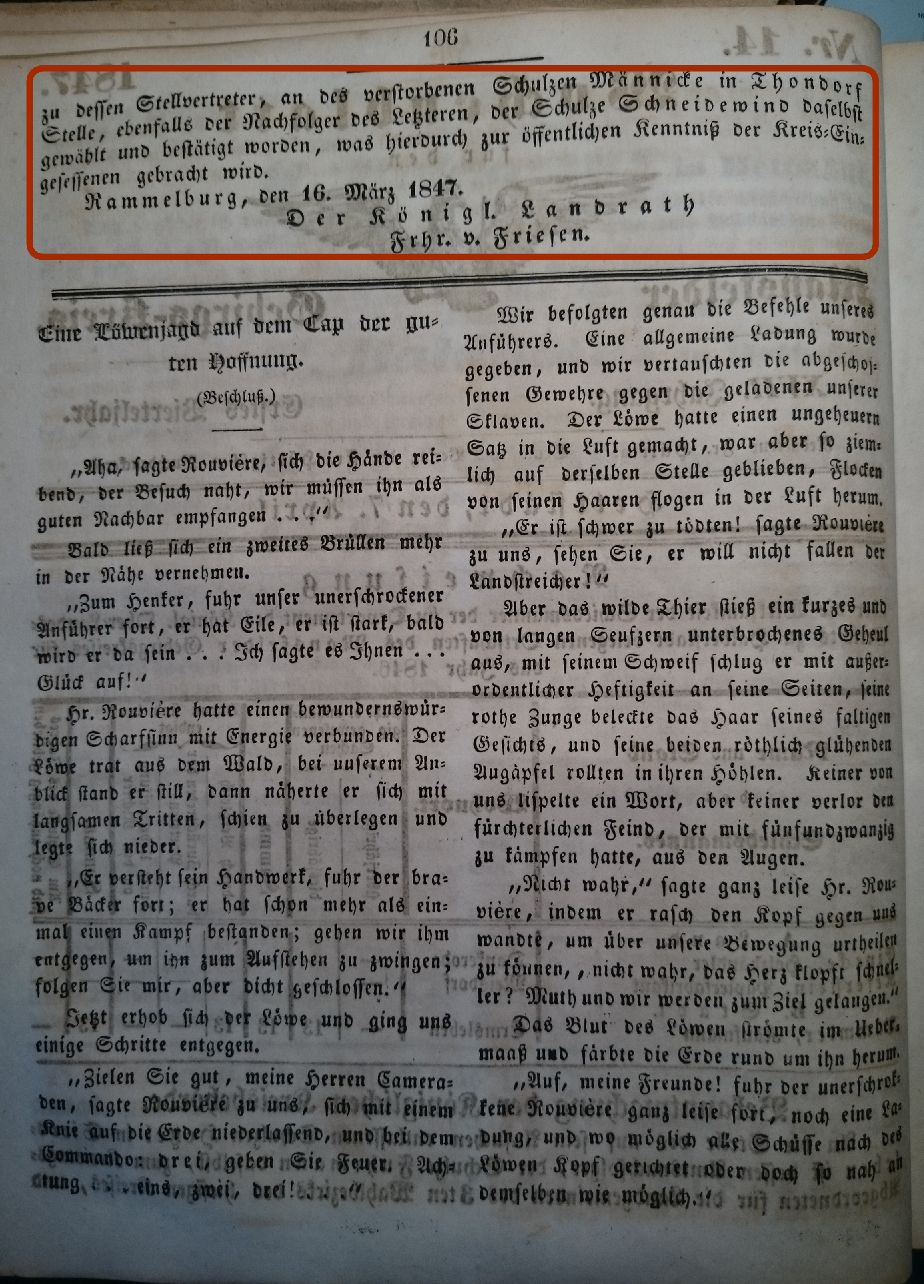 Mansfelder Wochenblatt 7.April 1847